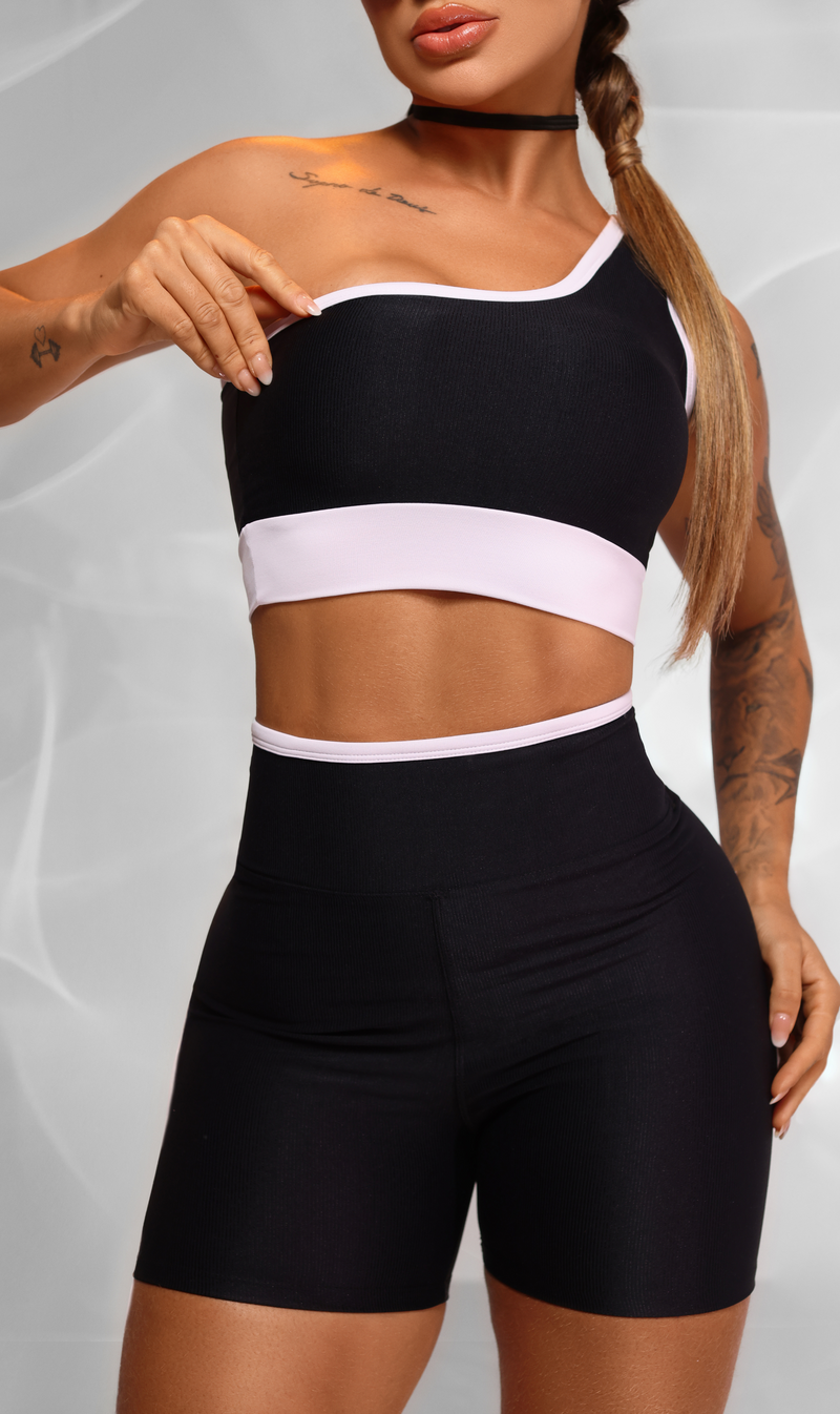 SET Antonella Short + Sport Bra Black and White